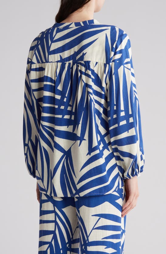 Gemma + Jane Palm Print Long Sleeve Top In Cream/ Blue