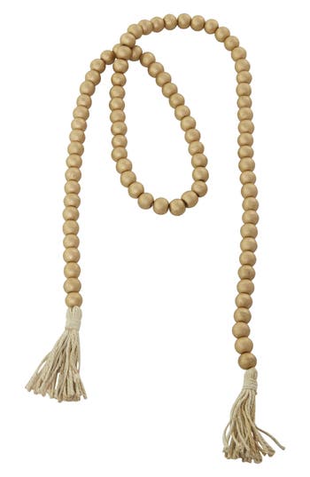 Willow Row Bohemian Wood Beaded Tassel Garland In Gold