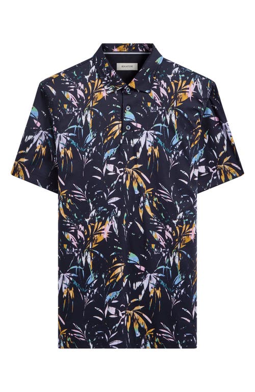 Bugatchi Hendrix Digital Leaf Print Pima Cotton Polo In Black