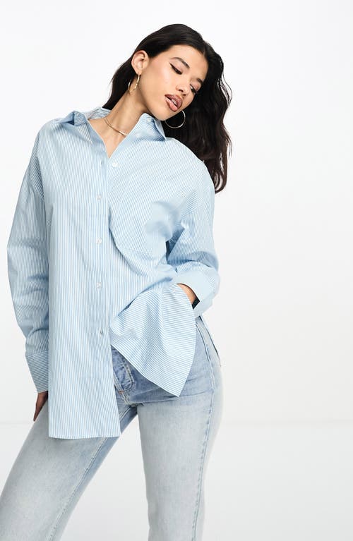 ASOS DESIGN Stripe Oversize Oxford Button-Up Shirt in Light Blue