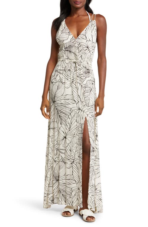 Elan Crinkle Gauze Cover-up Maxi Dress In Nat/black Tropics