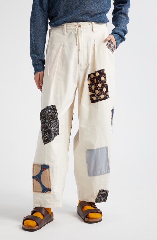 Scatter Patchwork Wide Leg Organic Cotton Pants in Ecru Scatter Patch