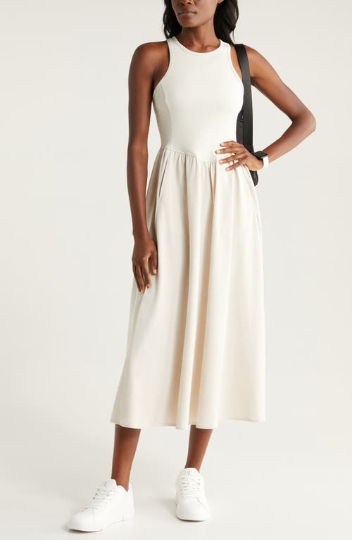 Shop Zella Effortless Hybrid Racerback Midi Dress In Moonbeam