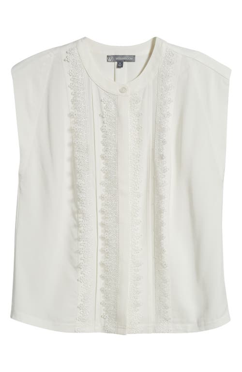 Wit & Wisdom Embellished Cap Sleeve Button-up Shirt In Off White