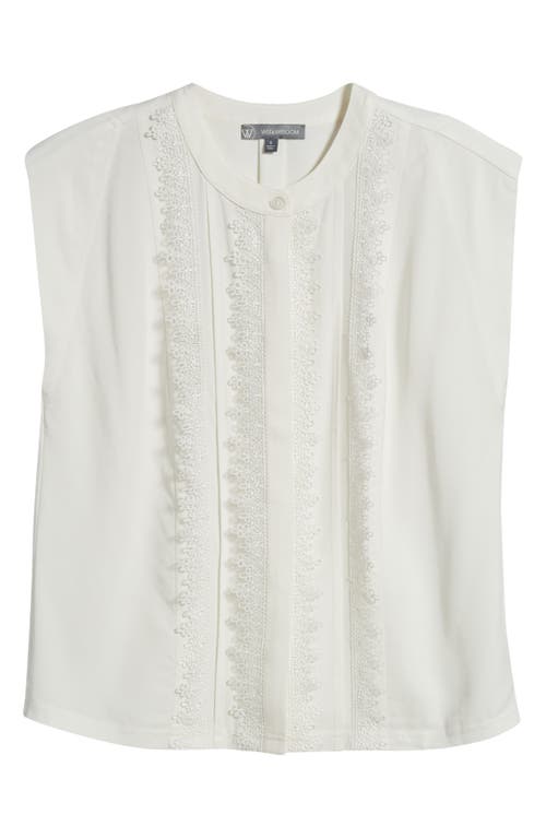 WIT & WISDOM WIT & WISDOM EMBELLISHED CAP SLEEVE BUTTON-UP SHIRT 