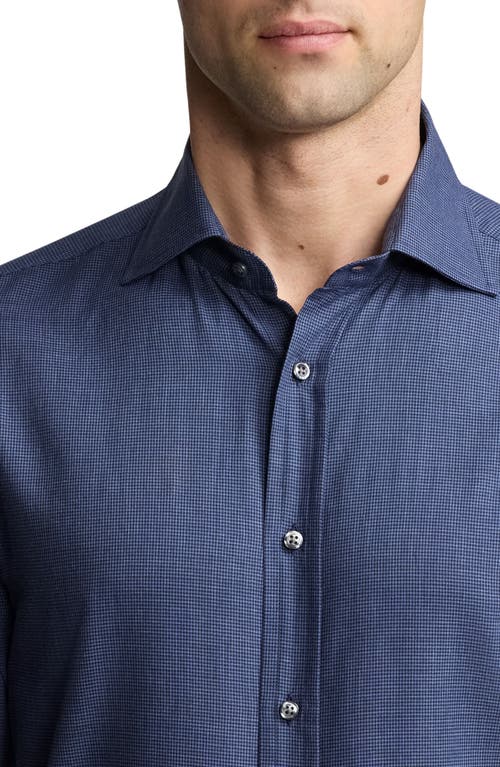 Shop Ralph Lauren Purple Label Mini Houndstooth Cotton Button-up Shirt In Crown Blue Melange