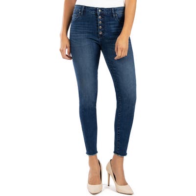 Kut From The Kloth Donna High Waist Button Fly Raw Hem Skinny Jeans, Blue