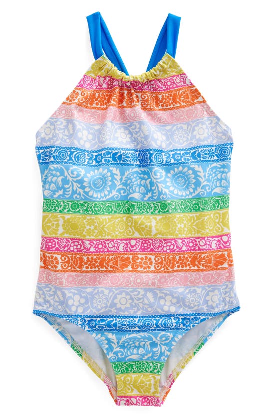 Boden Kids' Ruched One-piece Swimsuit In Ivory Multi Stripe