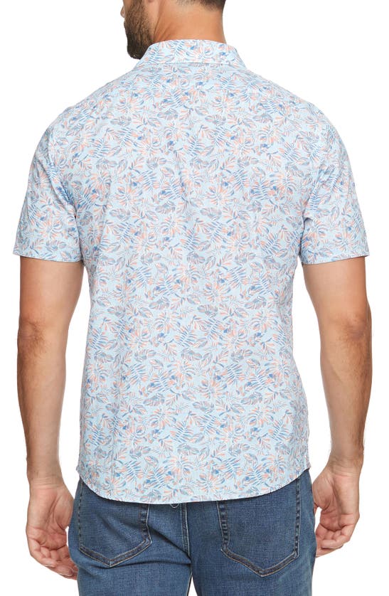 Shop Flag And Anthem Florida Palm Print Short Sleeve Shirt In Light Blue/ Coral