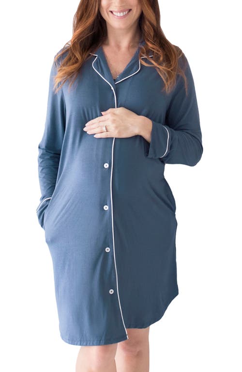 Clea Classic Long Sleeve Sleep Shirt in Slate Blue