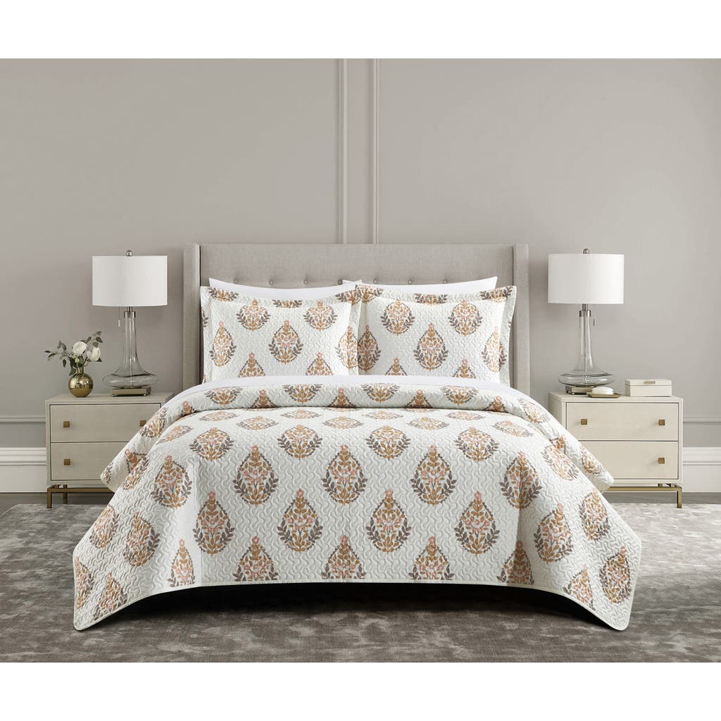 Chic Breana Medallion Print 7-piece Quilted Comforter Set In Neutral