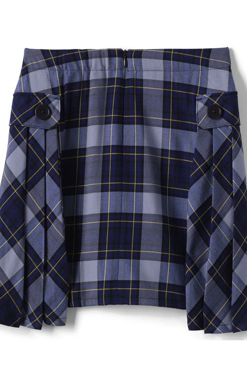 Shop Lands' End School Uniform Girls Side Pleat Plaid Skort Above Knee In Classic Navy Plaid