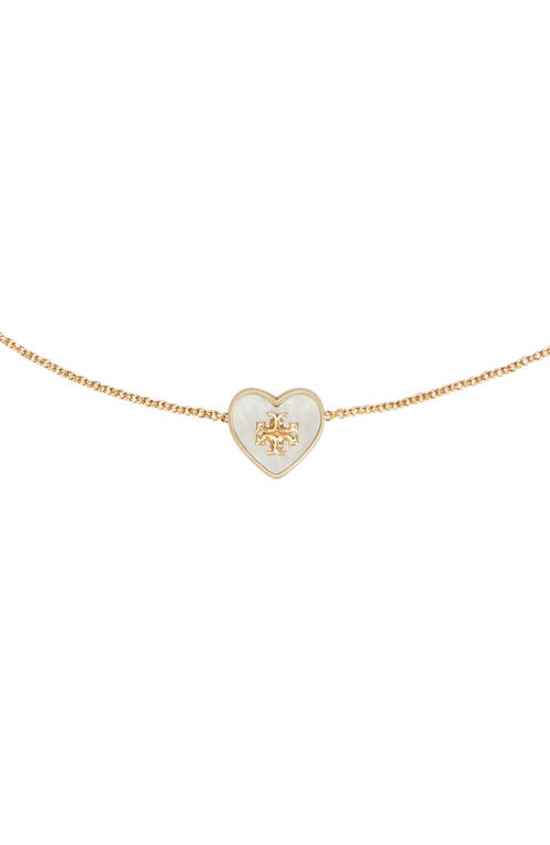 Shop Tory Burch Kira Heart Pendant Necklace In Tory Gold/mother Of Pearl