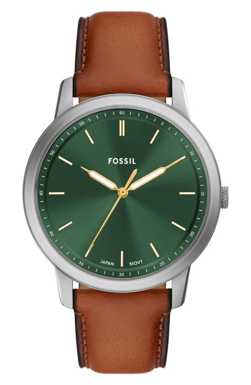 Fossil Minimalist Leather Strap Watch, 44mm In Gray