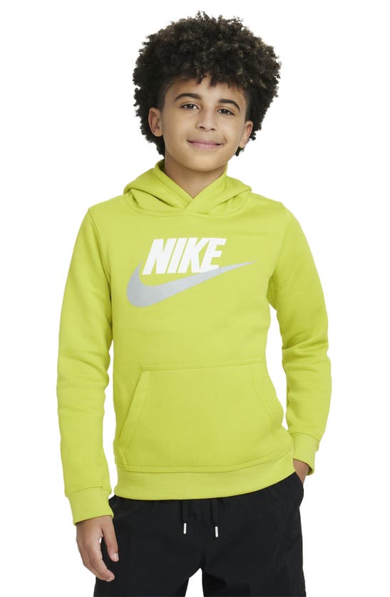 Nike Kids' Sportswear Club Fleece Hoodie In Bright Cactus/ Grey/ White ...