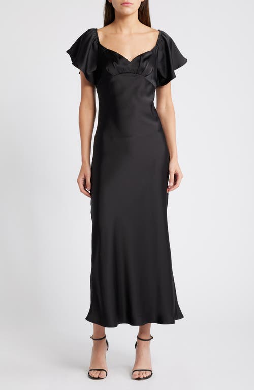 Shop Chelsea28 Flutter Sleeve Satin Gown In Black