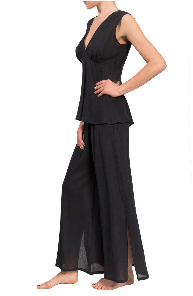 Everyday Ritual Deep V Wide Leg Pajamas, Alternate, color, Black