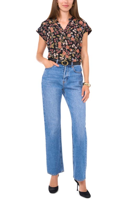 Shop Vince Camuto Floral Short Sleeve Georgette Top In Rich Black