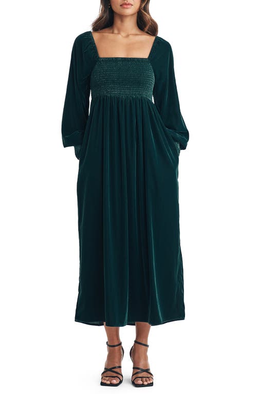 Nobody's Child Kylie Velvet Long Sleeve Midi Dress in Green 