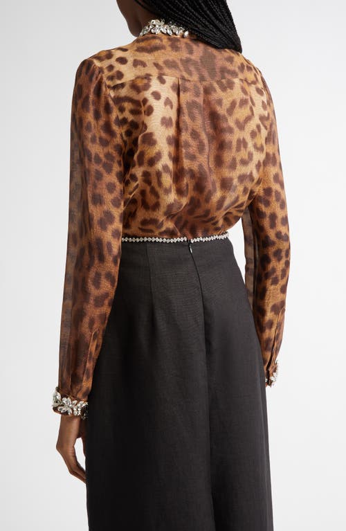 Shop Zimmermann Crystal Embellished Leopard Print Linen & Silk Shirt