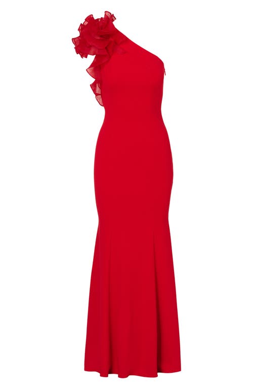 Shop Aidan Mattox By Adrianna Papell One-shoulder Trumpet Gown In Red