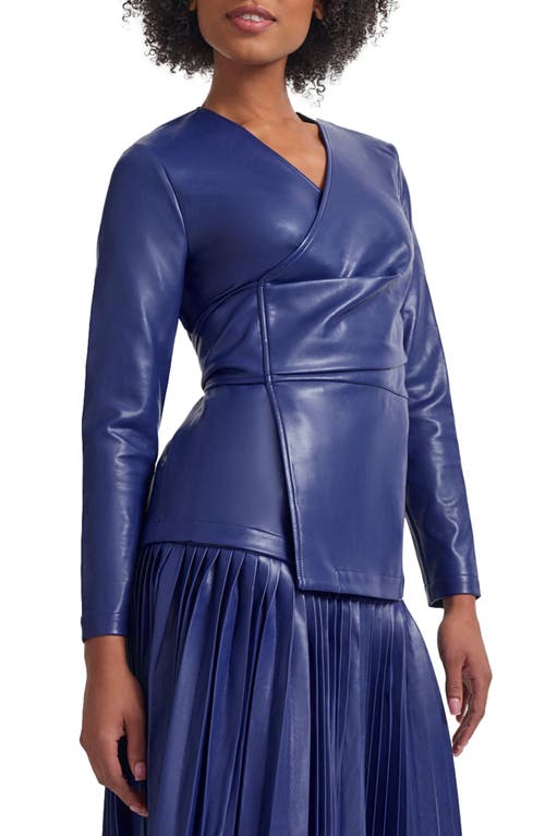 Misook Tailored Fit Vegan Leather Tie Back Jacket In Starry Night Blue