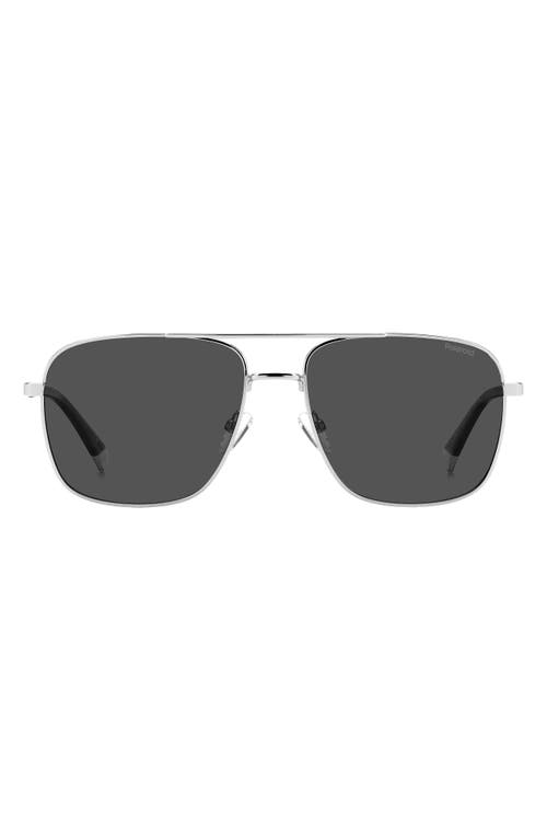 Polaroid 58mm Polarized Rectangular Sunglasses in Palladium/Grey Polarized