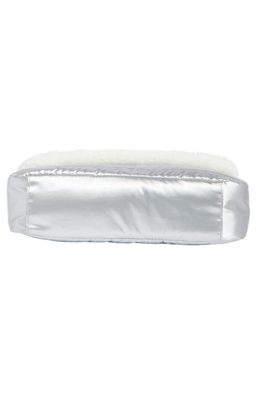 Pajar Quilted Faux Shearling Trim Convertible Shoulder Bag In Silver