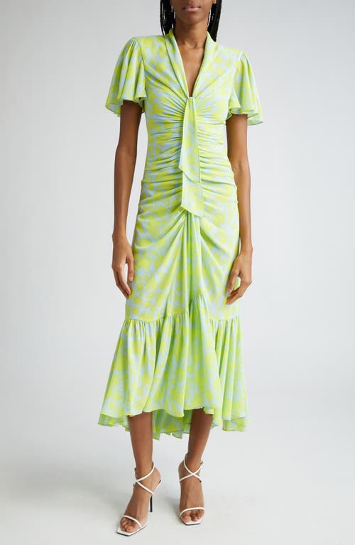 Shop Cinq À Sept Peeta Ruched High-low Midi Dress In Serene Sky/fres