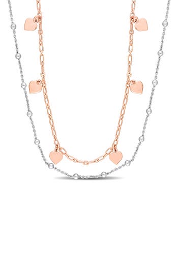 Delmar Two-tone Heart & Ball Bead Chain Necklace In Gold
