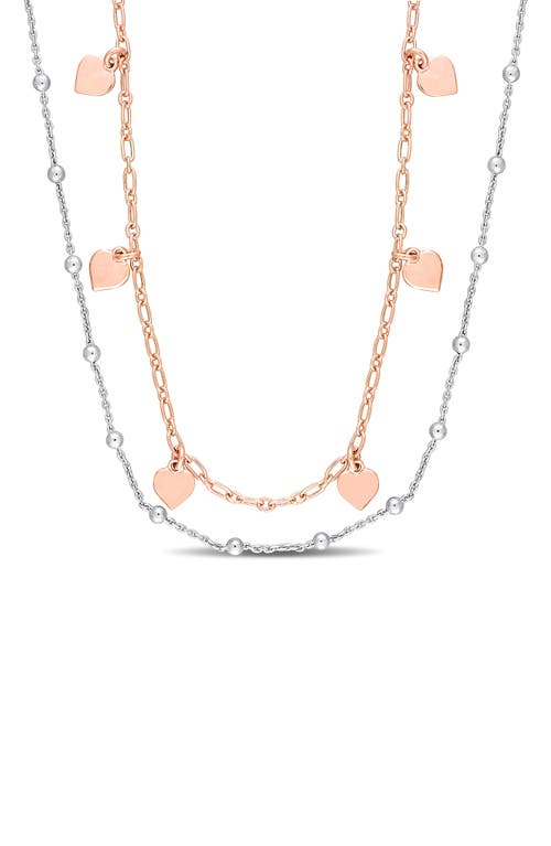 Shop Delmar Two-tone Heart & Ball Bead Chain Necklace In Rose Gold/silver