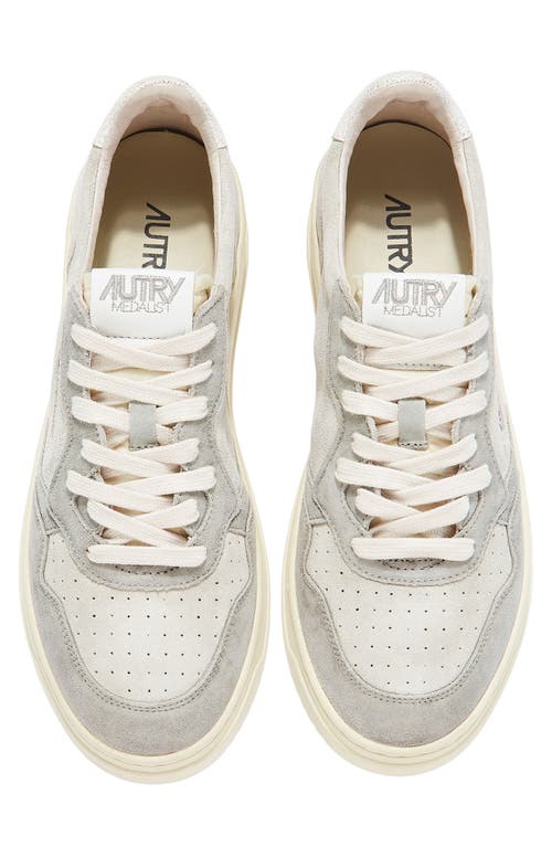 Shop Autry Medalist Low Sneaker In Suede Grey/cream