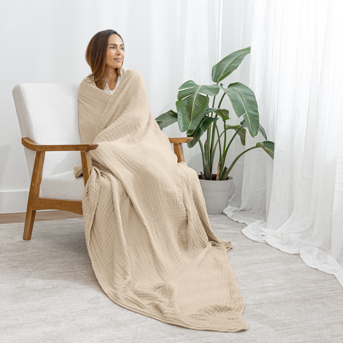 Comfy Cubs Adult Muslin Blanket In Sand