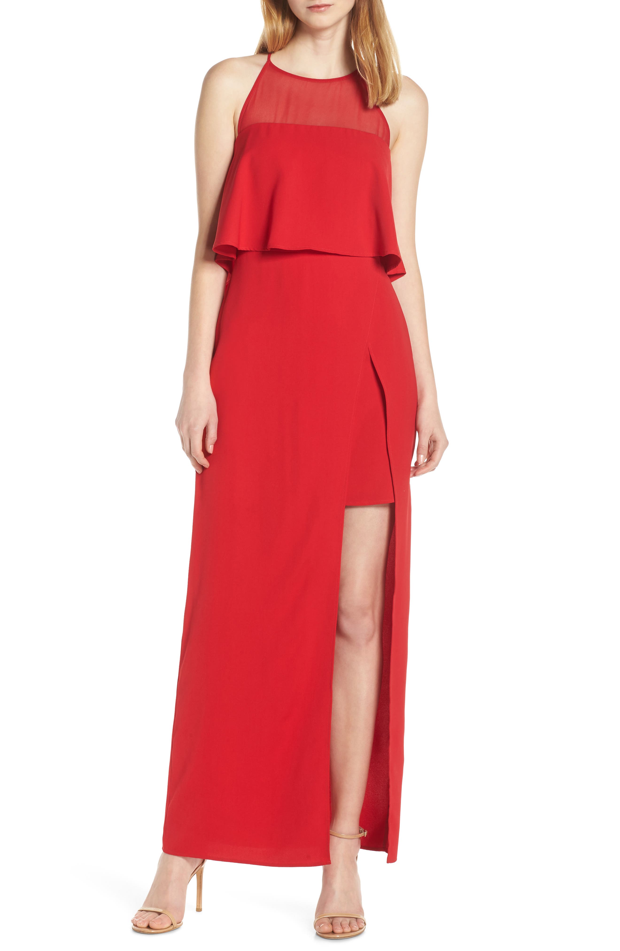 Harlyn Sleeveless Popover Gown, Red