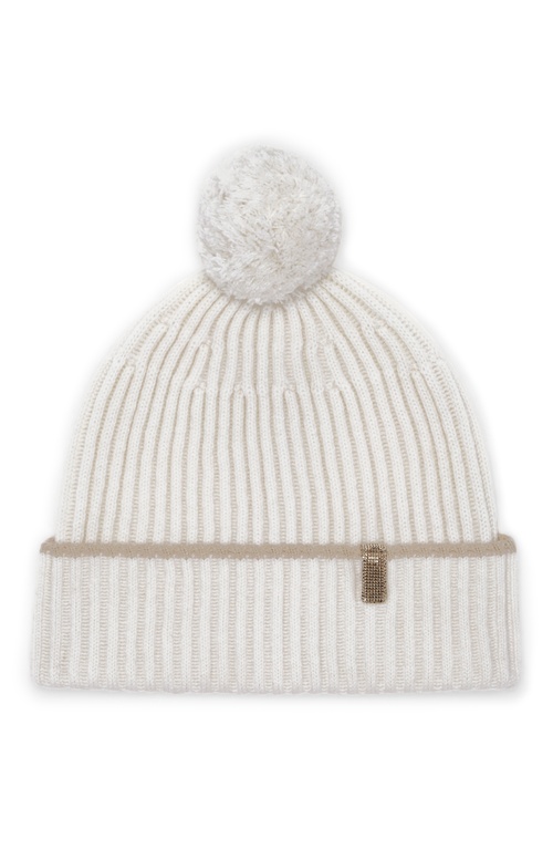 Shop Brunello Cucinelli Cashmere Rib Knit Beanie In White