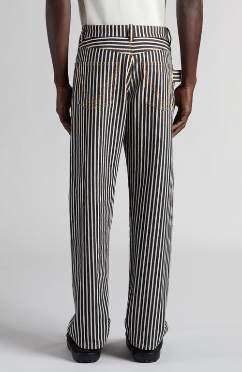 Bottega Veneta Engineer Stripe Straight Leg Cotton Drill Pants In Navy/ecru