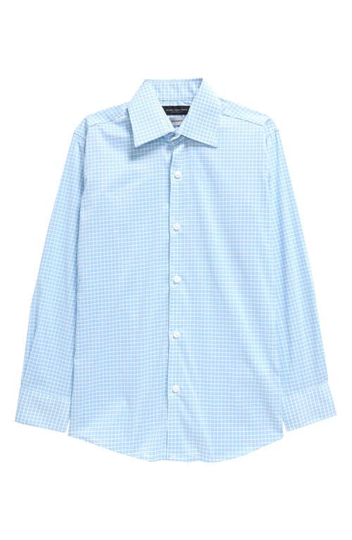 Shop Andrew Marc Kids' Skinny Fit Grid Stretch Dress Shirt In Light Blue