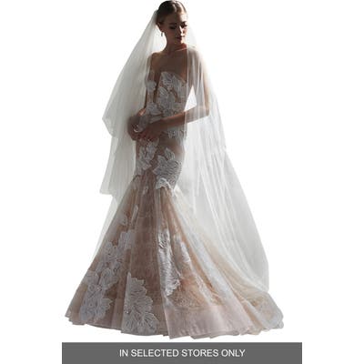 Watters Sirena Strapless Lace Mermaid Wedding Dress, Size IN STORE ONLY - Pink