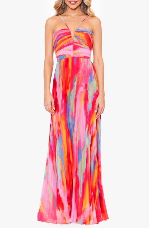 Shop Xscape Evenings Print Pleated Gown In Fuchsia/pink/multi