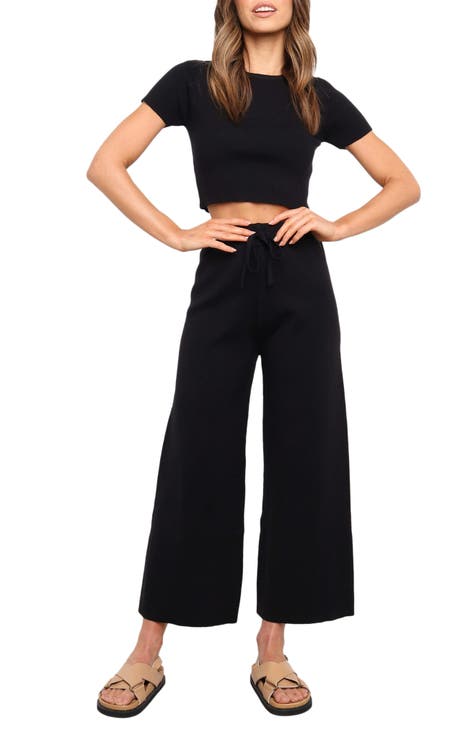 2 Piece Pants Set for Women Ribbed Knit Crop Top Set High Waist Wide Leg  Pant Set Casual Outfits Lounge Set : : Clothing, Shoes &  Accessories