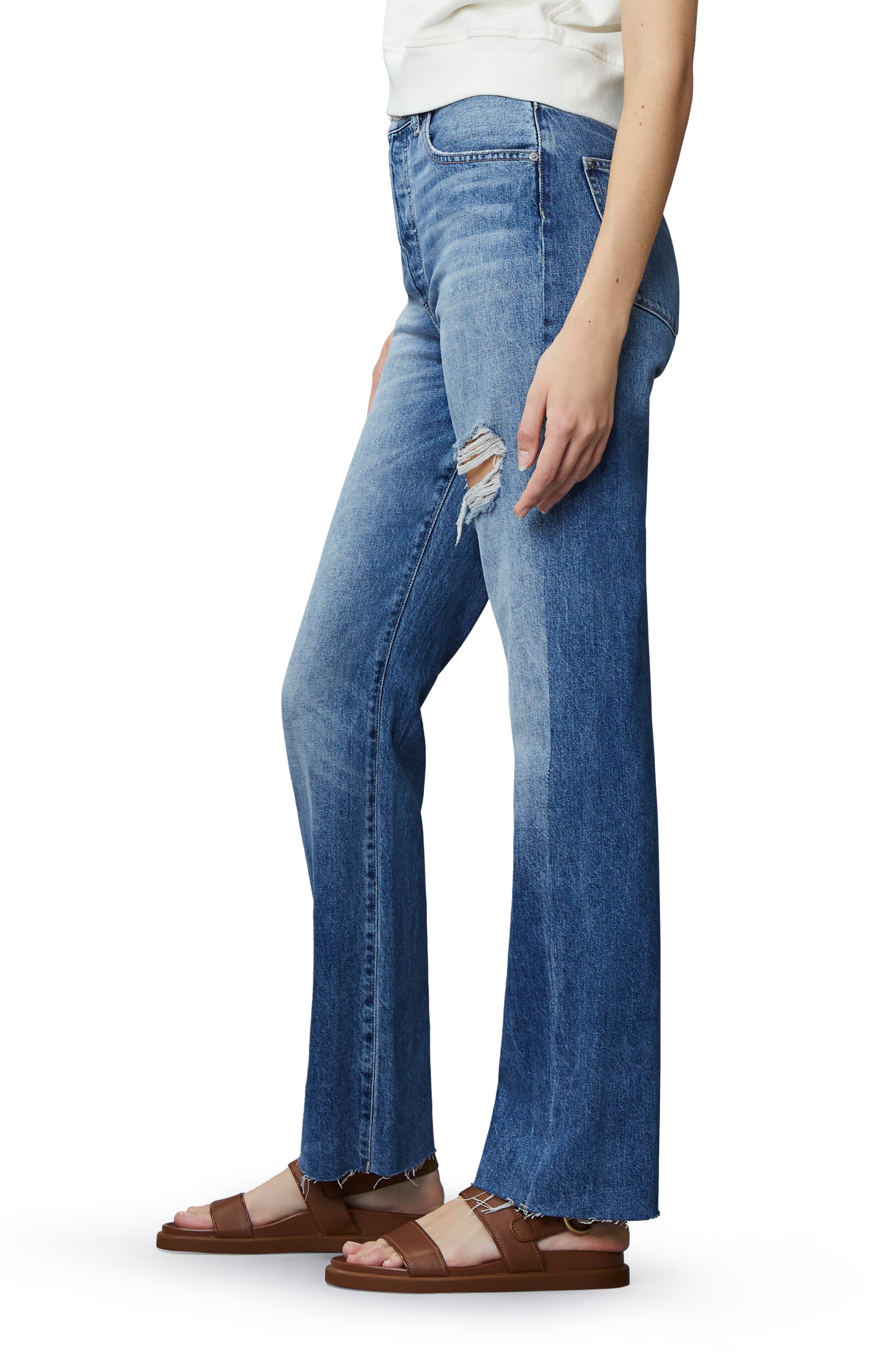 DL1961 Emilie Ripped Raw Hem Ultra High Waist Straight Leg Jeans