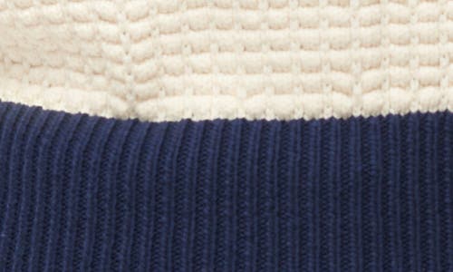 Shop Staud Altea Cotton Blend Sweater In Ivory/navy