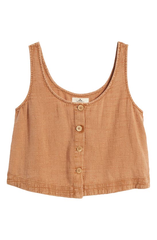 Shop Rip Curl Classic Surf Cotton Crop Button-up Tank In Brown