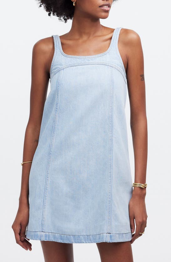 Shop Madewell Denim A-line Sleeveless Minidress In Fitzgerald Wash