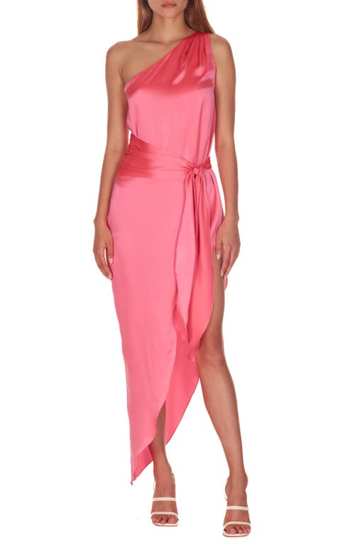 Amanda Uprichard Palmira One-Shoulder Asymmetric Silk Cocktail Dress in Pink Ribbon