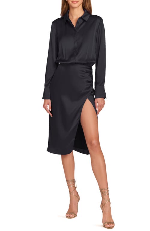 Amanda Uprichard Sheltan Long Sleeve Silk Shirtdress in Black
