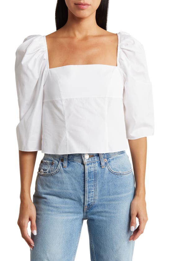 Vince Square Neck Puff Sleeve Cotton Blouse In Optic White
