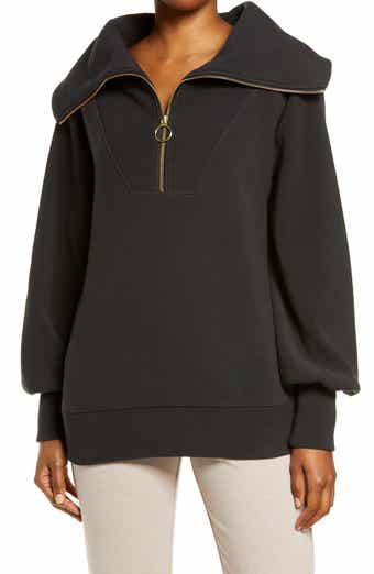 Spanx Women Very Black Velvet Half Zip Pullover Sweater