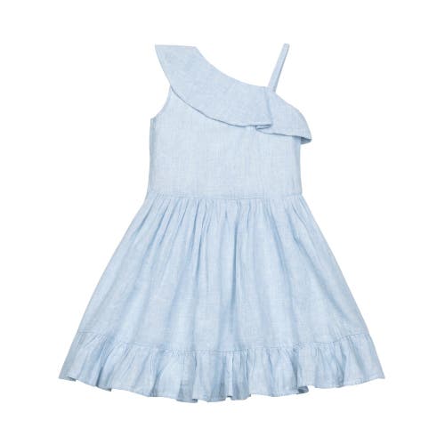 Hope & Henry Girls' Linen One Shoulder Flounce Dress with Ruffle Hem, Toddler in Chambray Blue Texture at Nordstrom