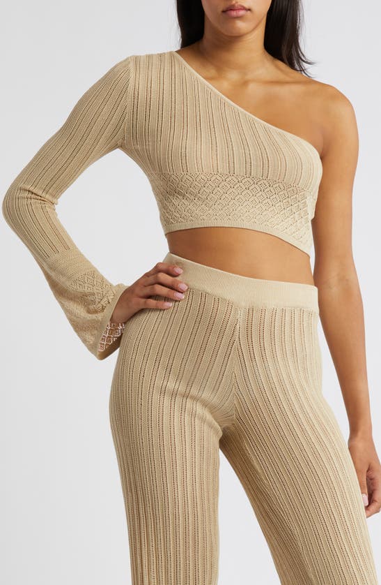 Shop Something New Rayee One-shoulder Knit Crop Top In Marzipan